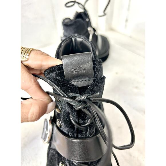 NWOT Coach x Tabitha Simmons Velvet Wedge Chelsea Hiker Ankle Boots Black 8.5 - Picture 8 of 10